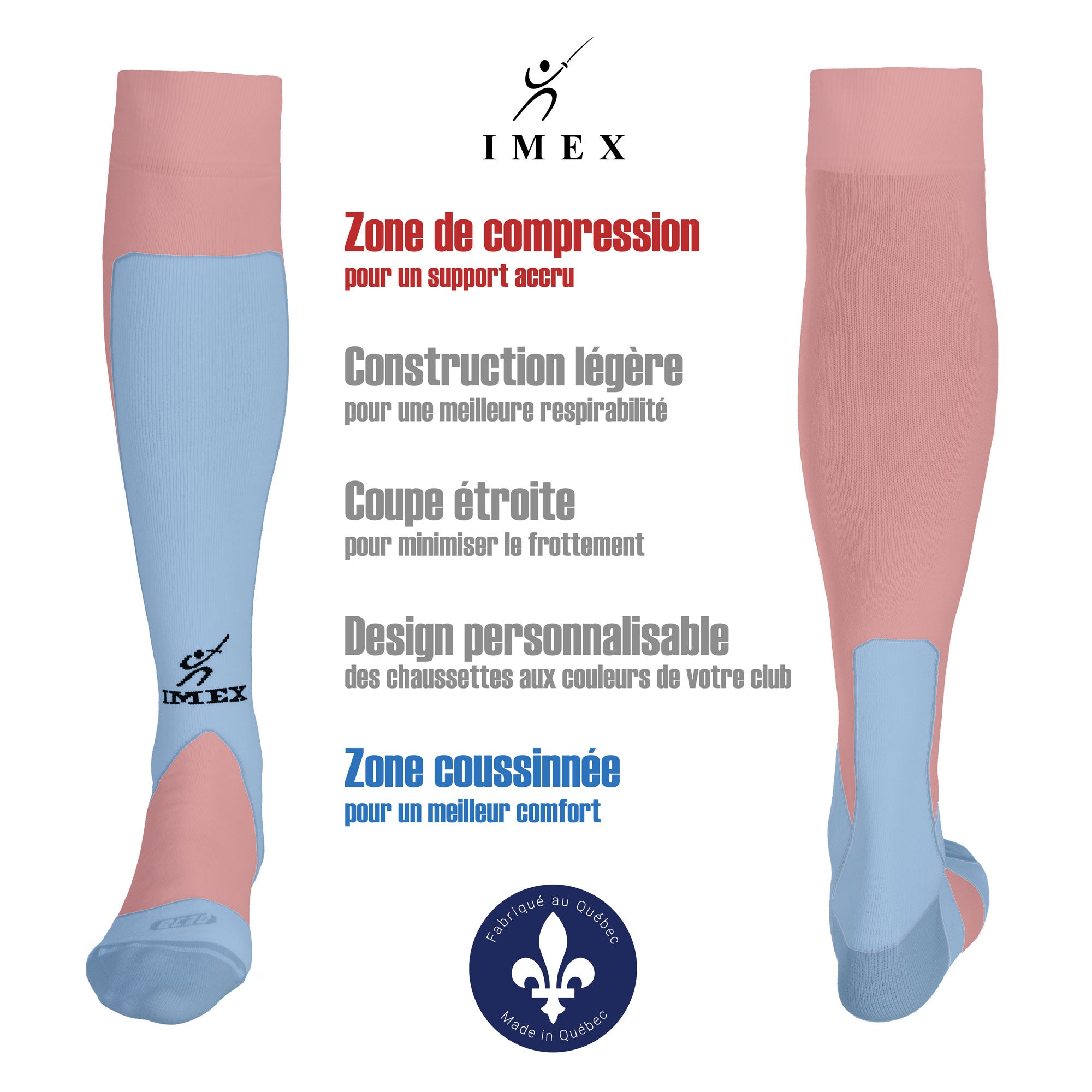 Imex. - Chaussettes d'escrime - Rose (Seconds d'usine)